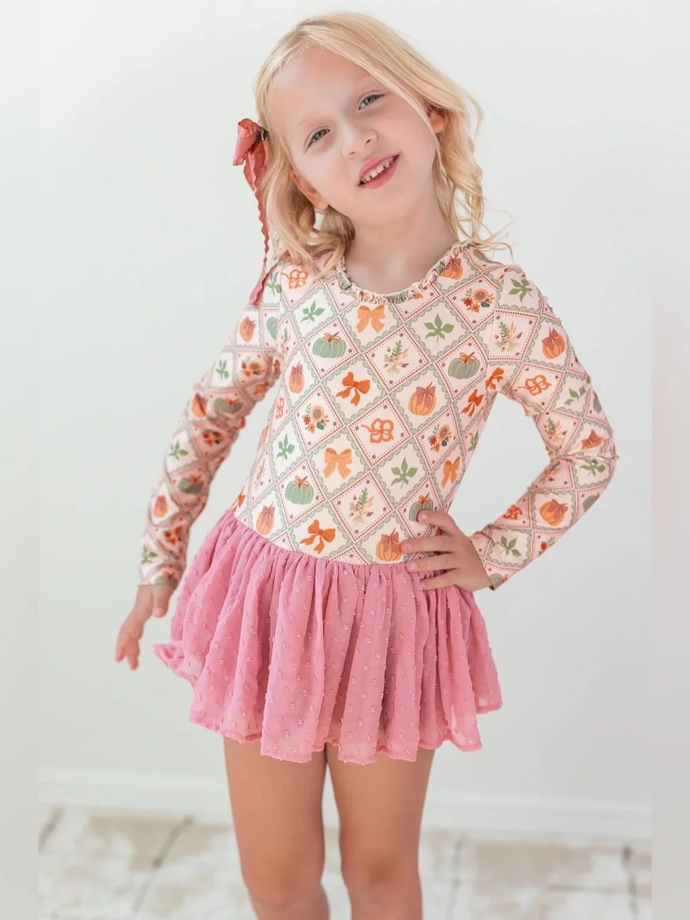 Girls Farrah Clipdot Leotard Heirloom Harvest by Cheeky Plum